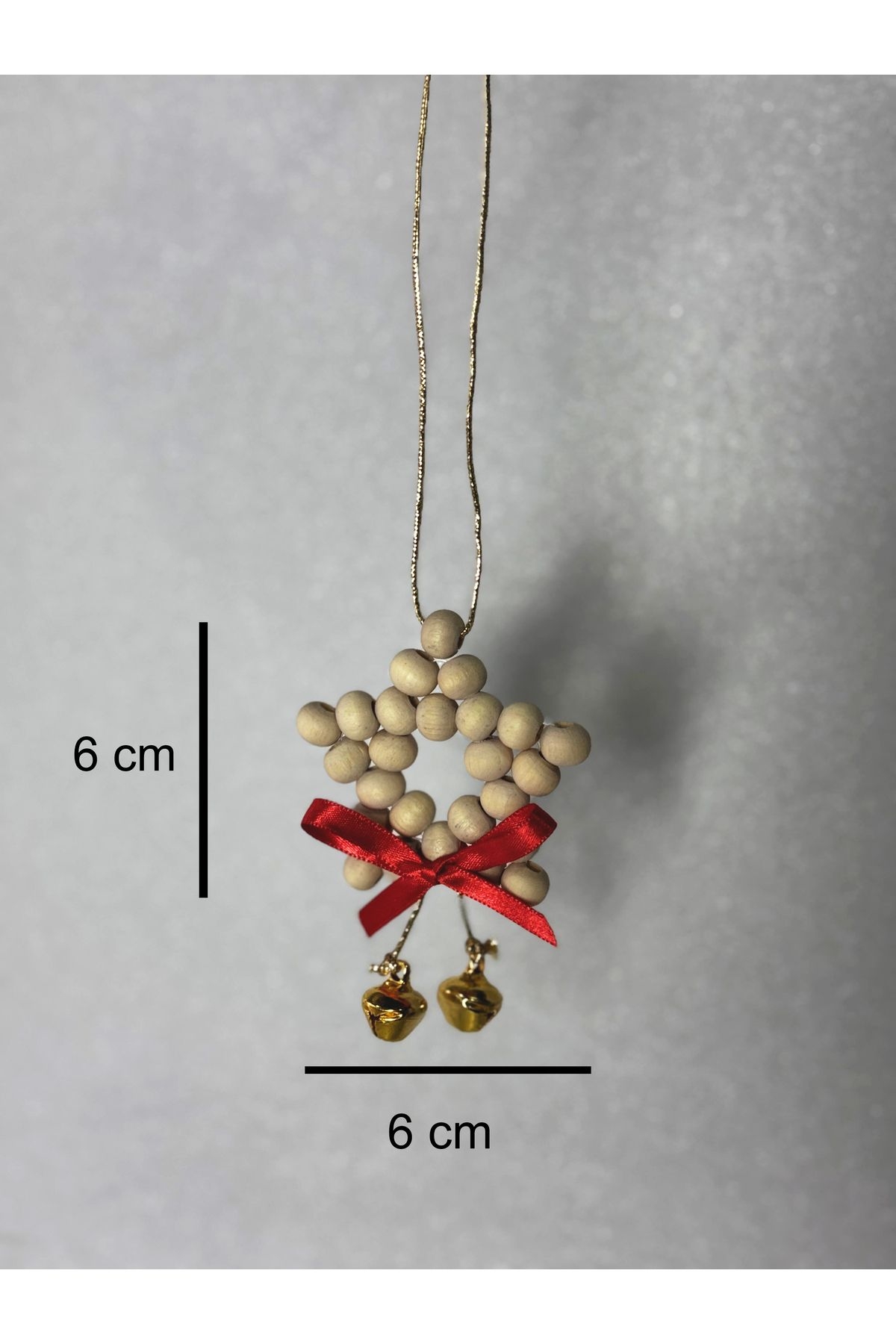 2li Çam Ağacı Süsü Dekoratif Ahşap Boncuklu Yıldız-706-Large