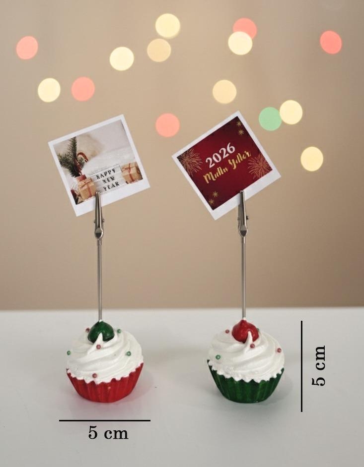 2li Kırmızı Yeşil Cupcake Fotoğraf Not Tutacağı Yeni Yıl Süsü Hediyesi-848-Large