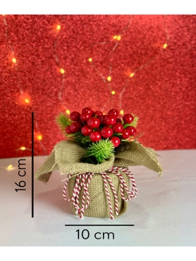 Yeni Yıl Yapay Çiçek Kokina Jüt Kumaşlı Mini Saksılı Yılbaşı Dekorasyonu-674-Small
