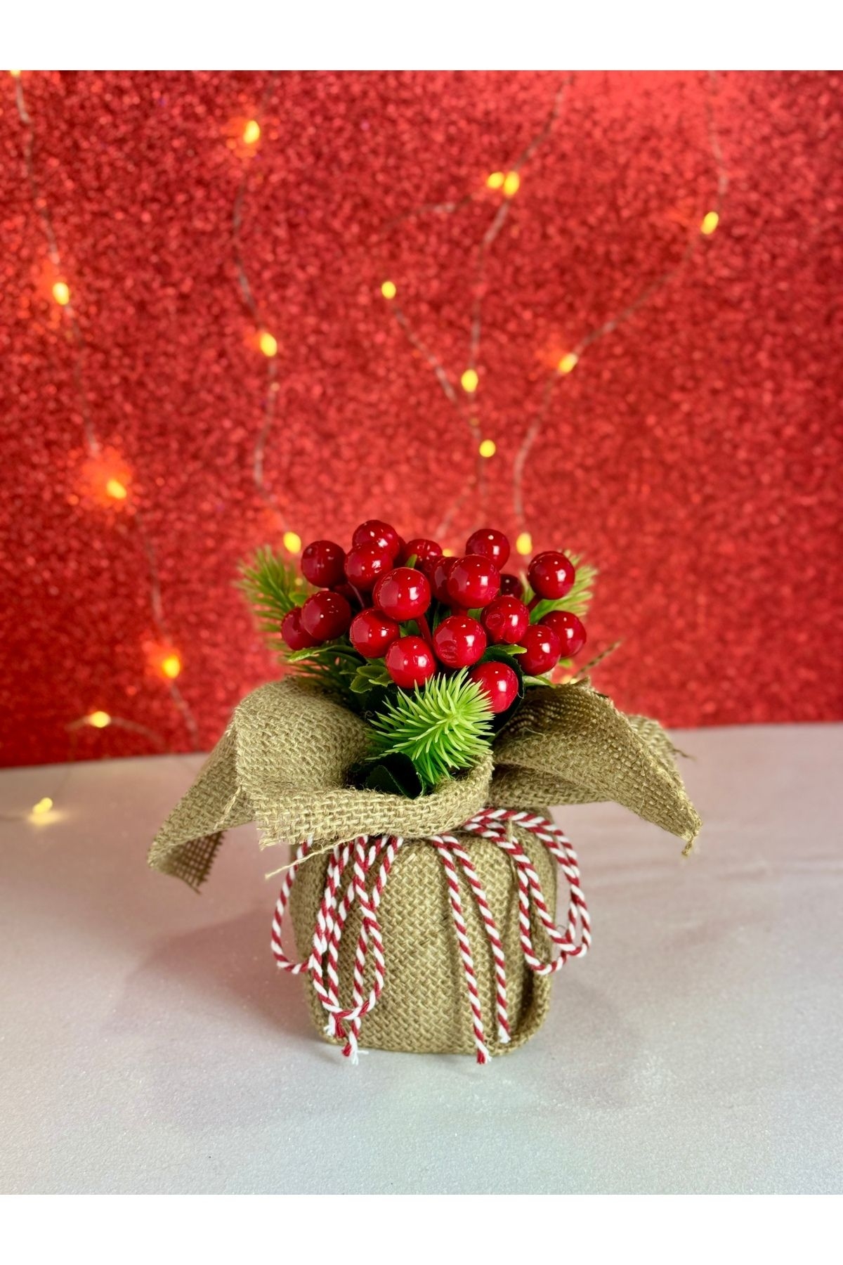 Yeni Yıl Yapay Çiçek Kokina Jüt Kumaşlı Mini Saksılı Yılbaşı Dekorasyonu-672-Large